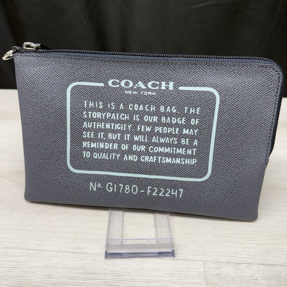 COACH Storypatch Dark Blue Pebbled Leather Wristlet Clutch F22247